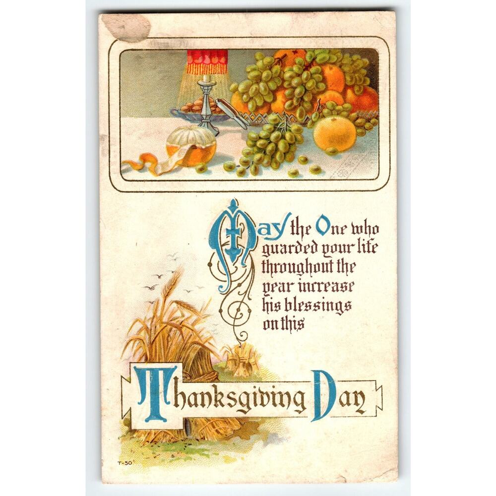 Vintage Thanksgiving Greeting Postcard with Fruit Still Life Lithograph